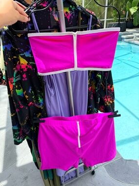 SKIMS Pink Set 3X Bandeau Top Shorts Matching Lounge Swim Barbiecore